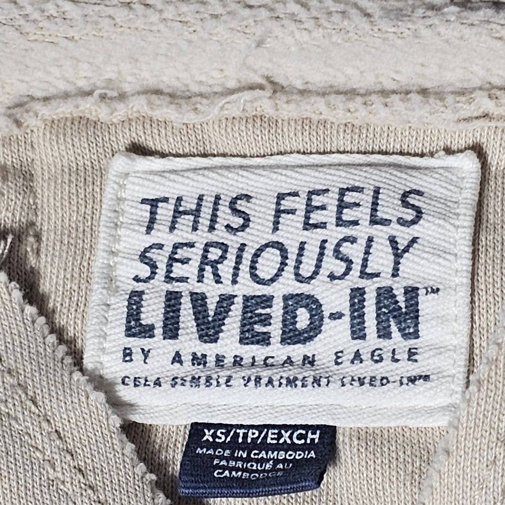 American Eagle Seriously Lived-In Sweatshirt Tan Beige Oversized Seam Detail XS - Picture 3 of 4